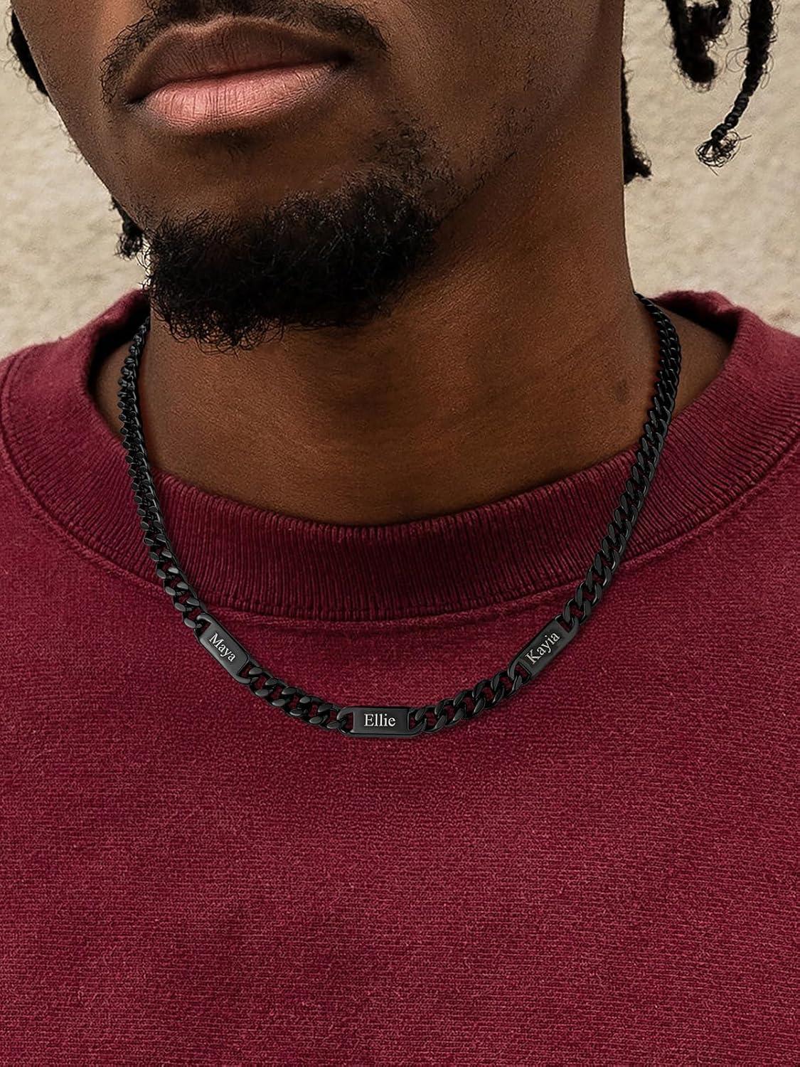 imageU7 Cuban Link Chain Custom Name Necklace for Men Stainless SteelBlackGold Plated Men Necklaces with 16 Names Engraved 57 mm Width 18202224 Inches Length Thick Hip Hop Family Chains Jewelryb 7mm Black