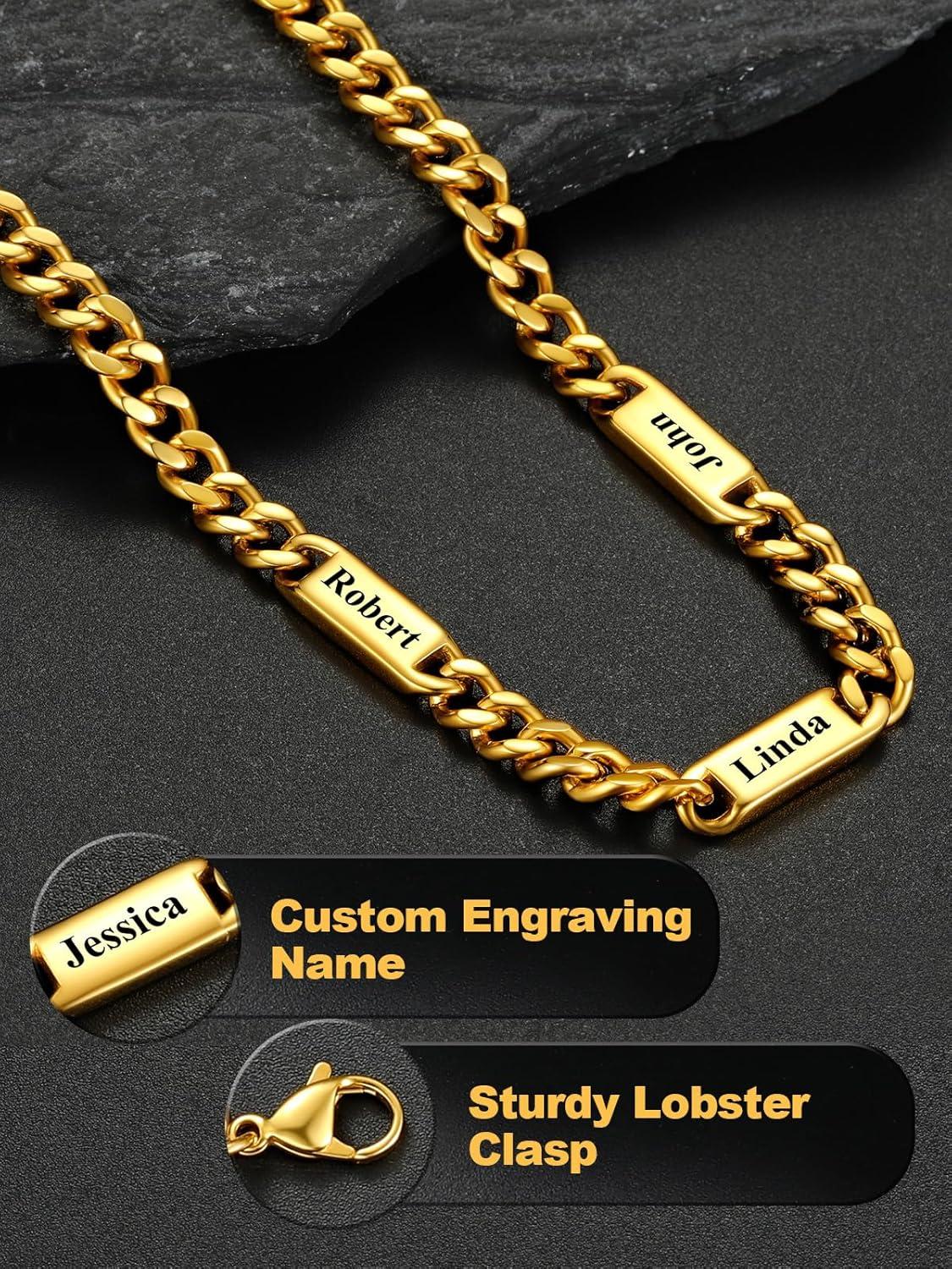 imageU7 Cuban Link Chain Custom Name Necklace for Men Stainless SteelBlackGold Plated Men Necklaces with 16 Names Engraved 57 mm Width 18202224 Inches Length Thick Hip Hop Family Chains Jewelryc 7mm Gold