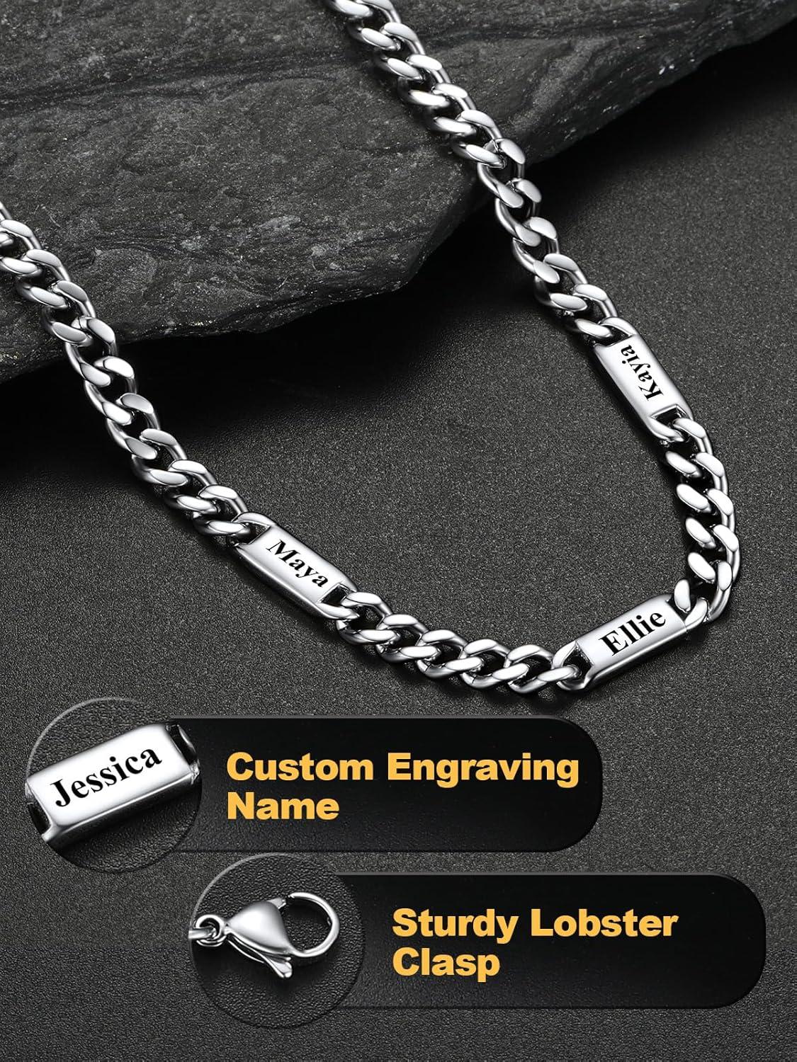 imageU7 Cuban Link Chain Custom Name Necklace for Men Stainless SteelBlackGold Plated Men Necklaces with 16 Names Engraved 57 mm Width 18202224 Inches Length Thick Hip Hop Family Chains Jewelrya 5mm Steel