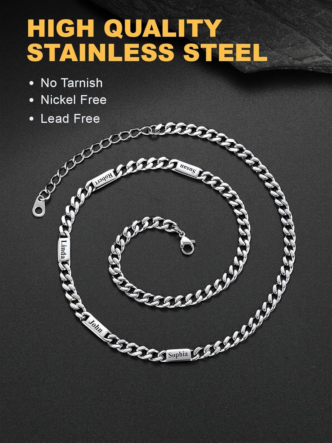imageU7 Cuban Link Chain Custom Name Necklace for Men Stainless SteelBlackGold Plated Men Necklaces with 16 Names Engraved 57 mm Width 18202224 Inches Length Thick Hip Hop Family Chains Jewelrya 5mm Steel