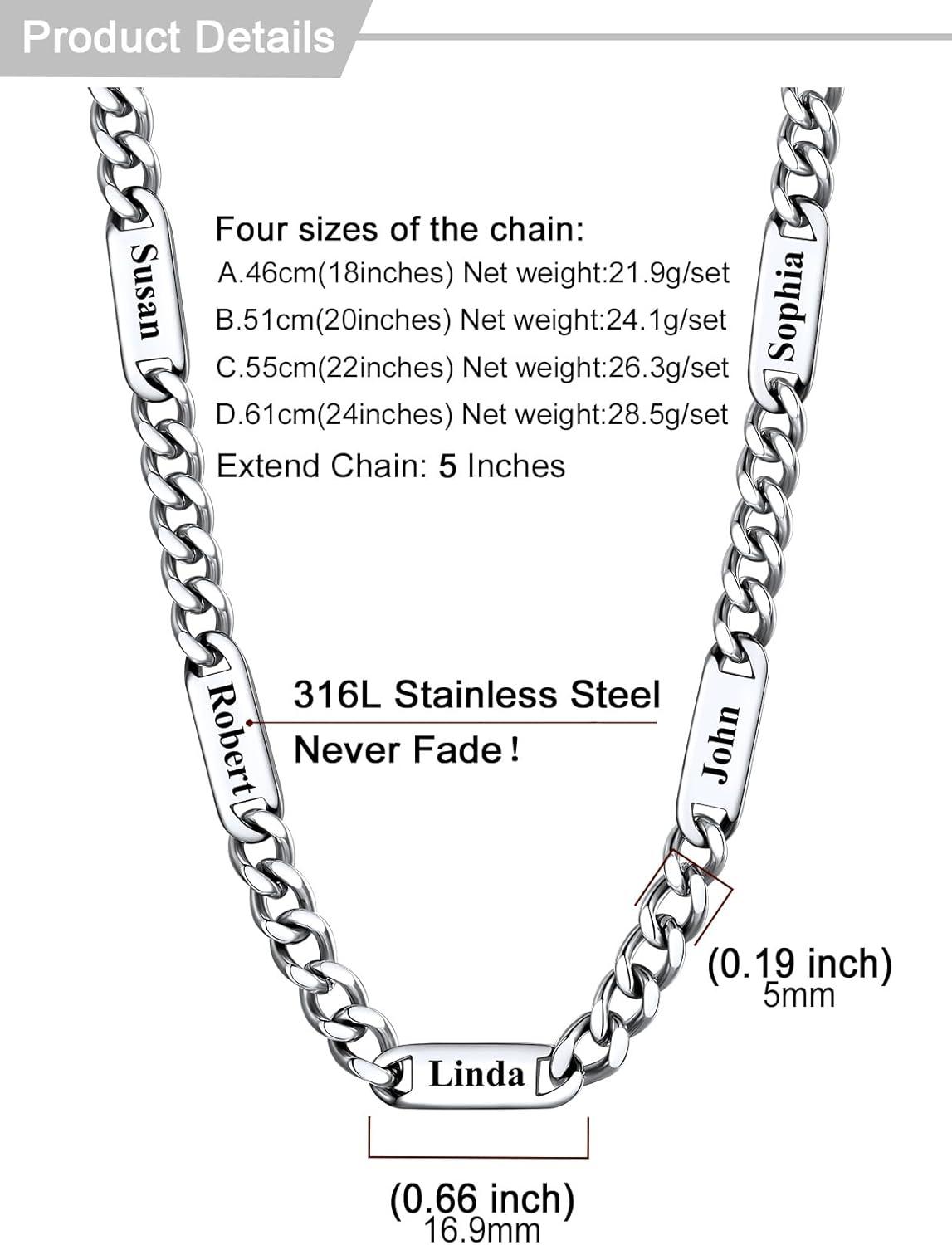 imageU7 Cuban Link Chain Custom Name Necklace for Men Stainless SteelBlackGold Plated Men Necklaces with 16 Names Engraved 57 mm Width 18202224 Inches Length Thick Hip Hop Family Chains Jewelrya 5mm Steel