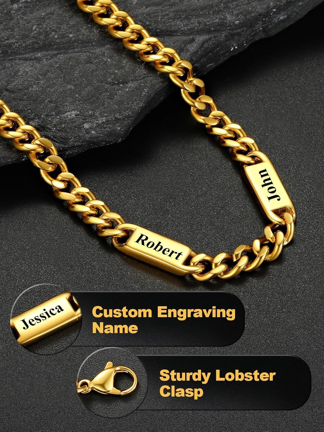 imageU7 Cuban Link Chain Custom Name Necklace for Men Stainless SteelBlackGold Plated Men Necklaces with 16 Names Engraved 57 mm Width 18202224 Inches Length Thick Hip Hop Family Chains Jewelryc 7mm Gold