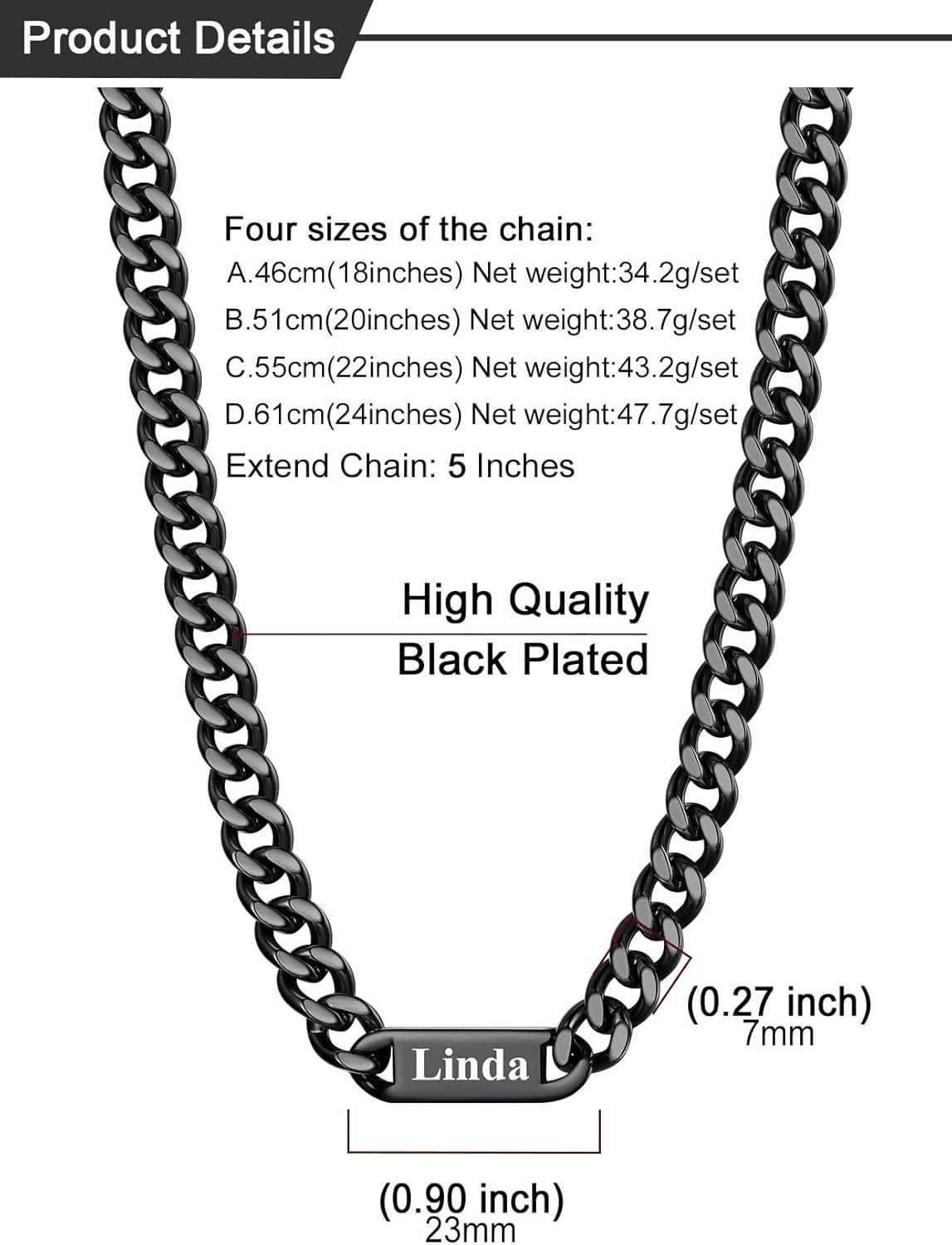 imageU7 Cuban Link Chain Custom Name Necklace for Men Stainless SteelBlackGold Plated Men Necklaces with 16 Names Engraved 57 mm Width 18202224 Inches Length Thick Hip Hop Family Chains Jewelryb 7mm Black