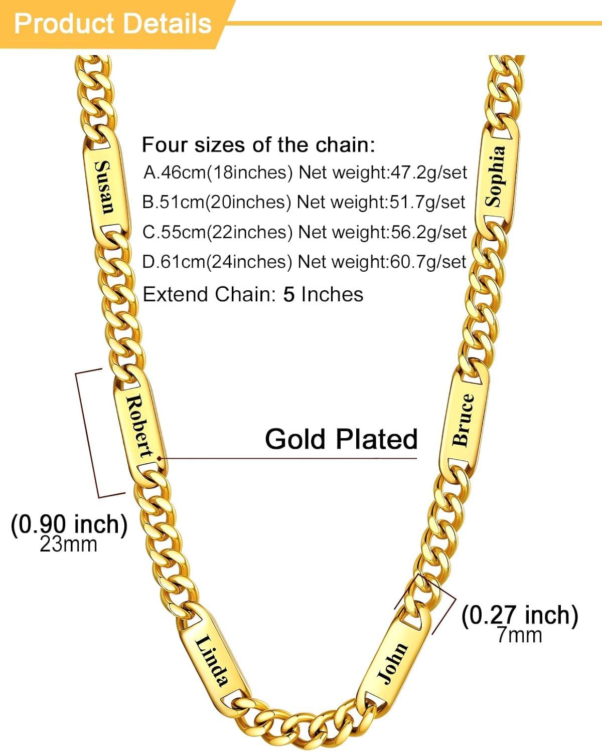 imageU7 Cuban Link Chain Custom Name Necklace for Men Stainless SteelBlackGold Plated Men Necklaces with 16 Names Engraved 57 mm Width 18202224 Inches Length Thick Hip Hop Family Chains Jewelryc 7mm Gold