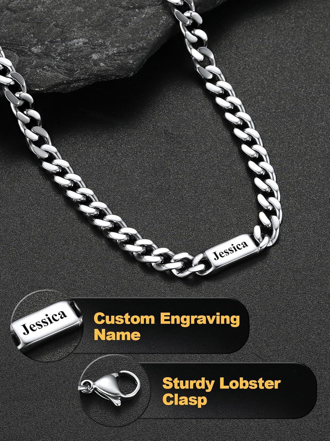 imageU7 Cuban Link Chain Custom Name Necklace for Men Stainless SteelBlackGold Plated Men Necklaces with 16 Names Engraved 57 mm Width 18202224 Inches Length Thick Hip Hop Family Chains Jewelrya 5mm Steel