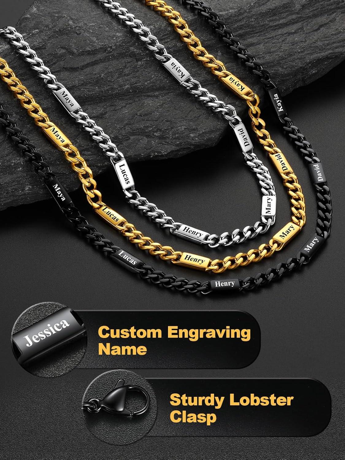 imageU7 Cuban Link Chain Custom Name Necklace for Men Stainless SteelBlackGold Plated Men Necklaces with 16 Names Engraved 57 mm Width 18202224 Inches Length Thick Hip Hop Family Chains Jewelryb 5mm Black