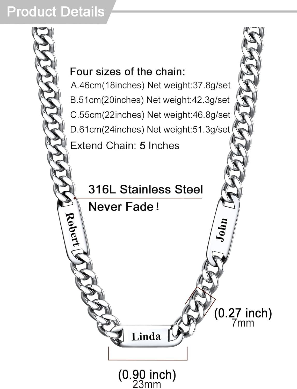 imageU7 Cuban Link Chain Custom Name Necklace for Men Stainless SteelBlackGold Plated Men Necklaces with 16 Names Engraved 57 mm Width 18202224 Inches Length Thick Hip Hop Family Chains Jewelrya 7mm Steel
