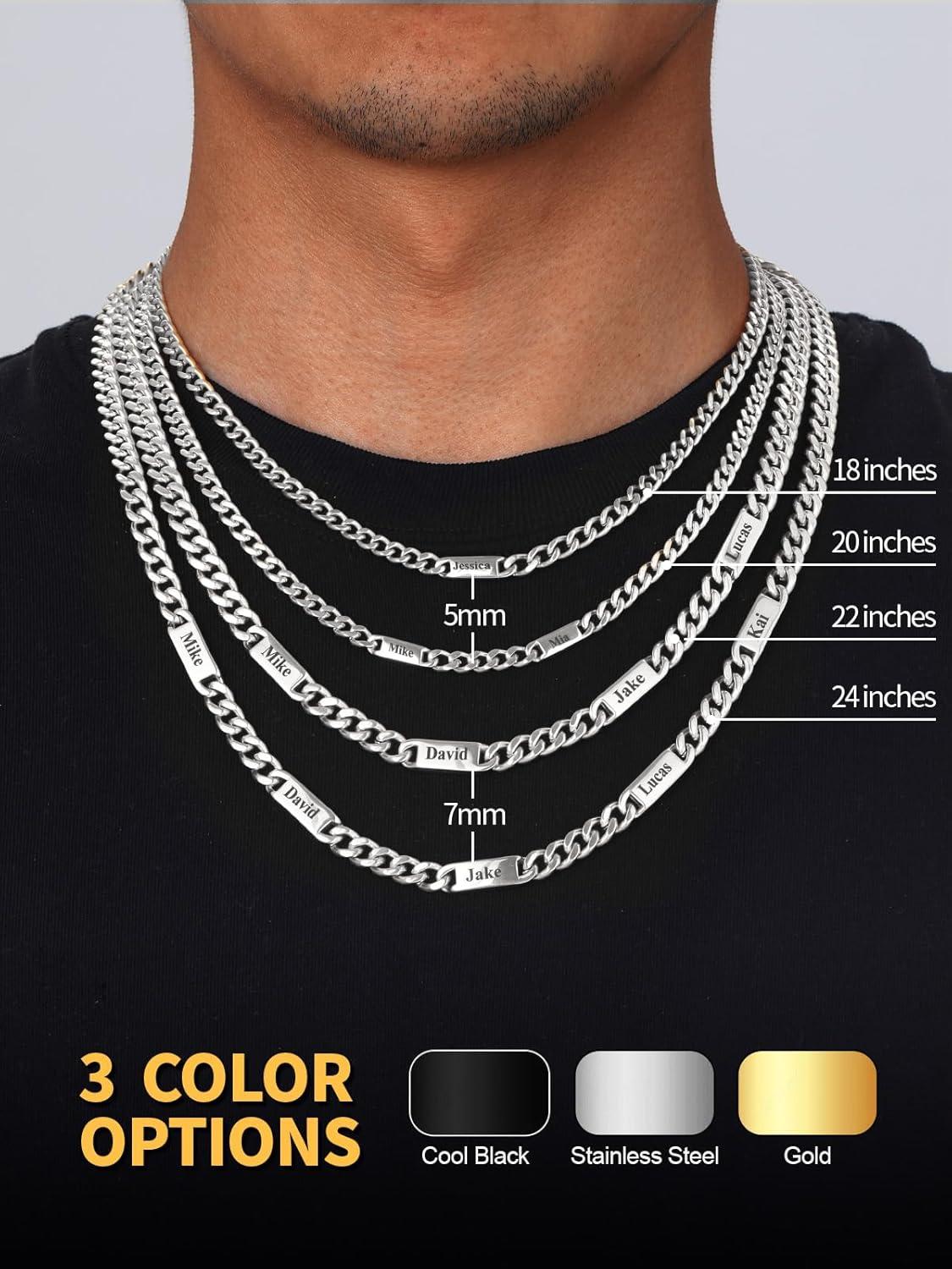 imageU7 Cuban Link Chain Custom Name Necklace for Men Stainless SteelBlackGold Plated Men Necklaces with 16 Names Engraved 57 mm Width 18202224 Inches Length Thick Hip Hop Family Chains Jewelrya 5mm Steel
