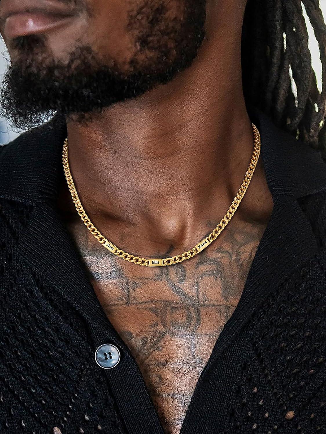 imageU7 Cuban Link Chain Custom Name Necklace for Men Stainless SteelBlackGold Plated Men Necklaces with 16 Names Engraved 57 mm Width 18202224 Inches Length Thick Hip Hop Family Chains Jewelryc 5mm Gold