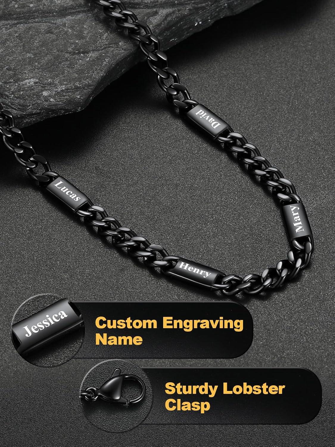 imageU7 Cuban Link Chain Custom Name Necklace for Men Stainless SteelBlackGold Plated Men Necklaces with 16 Names Engraved 57 mm Width 18202224 Inches Length Thick Hip Hop Family Chains Jewelryb 5mm Black