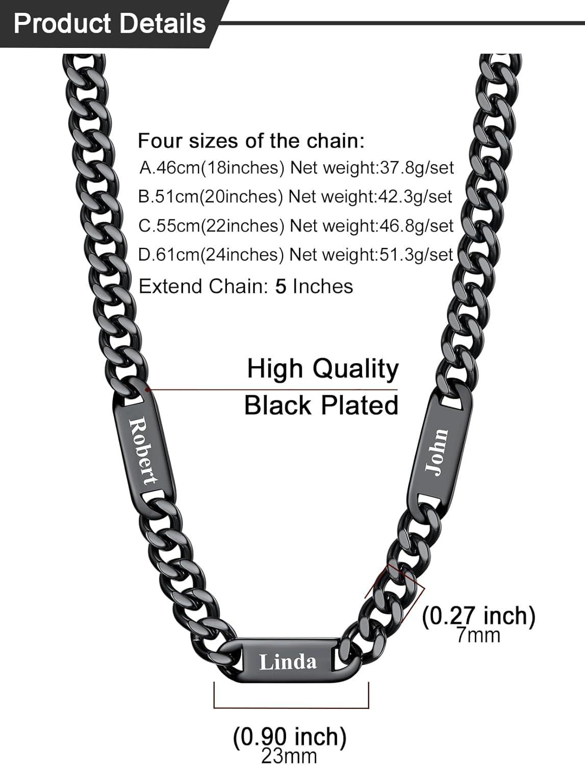 imageU7 Cuban Link Chain Custom Name Necklace for Men Stainless SteelBlackGold Plated Men Necklaces with 16 Names Engraved 57 mm Width 18202224 Inches Length Thick Hip Hop Family Chains Jewelryb 7mm Black