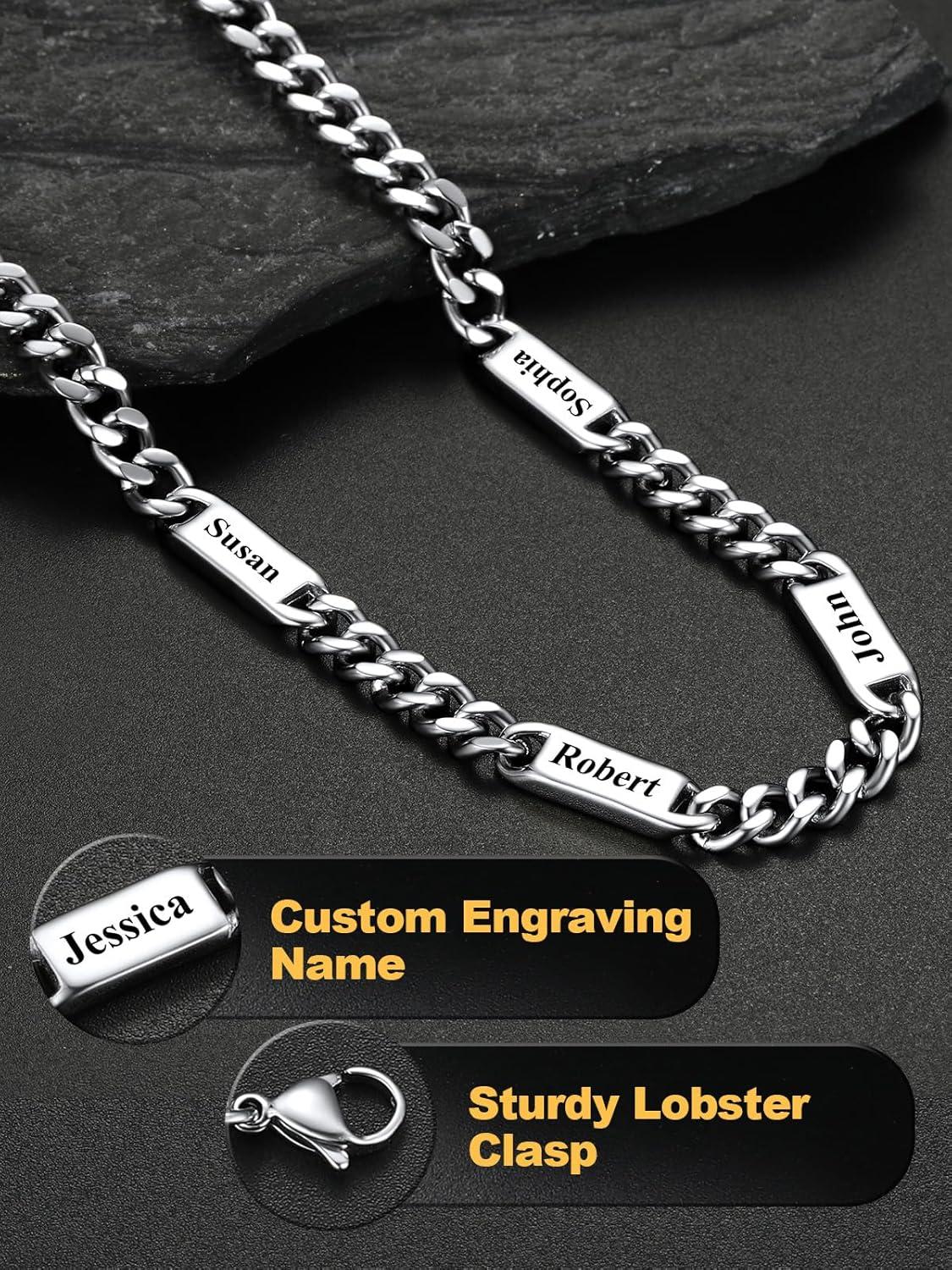 imageU7 Cuban Link Chain Custom Name Necklace for Men Stainless SteelBlackGold Plated Men Necklaces with 16 Names Engraved 57 mm Width 18202224 Inches Length Thick Hip Hop Family Chains Jewelrya 7mm Steel