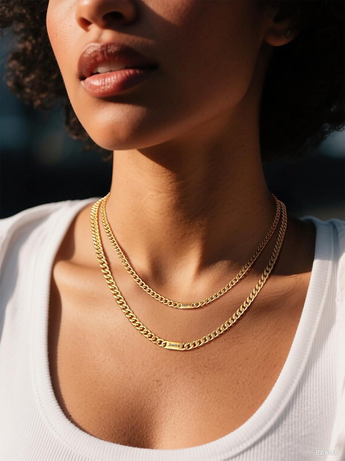 imageU7 Cuban Link Chain Custom Name Necklace for Men Stainless SteelBlackGold Plated Men Necklaces with 16 Names Engraved 57 mm Width 18202224 Inches Length Thick Hip Hop Family Chains Jewelryc 7mm Gold