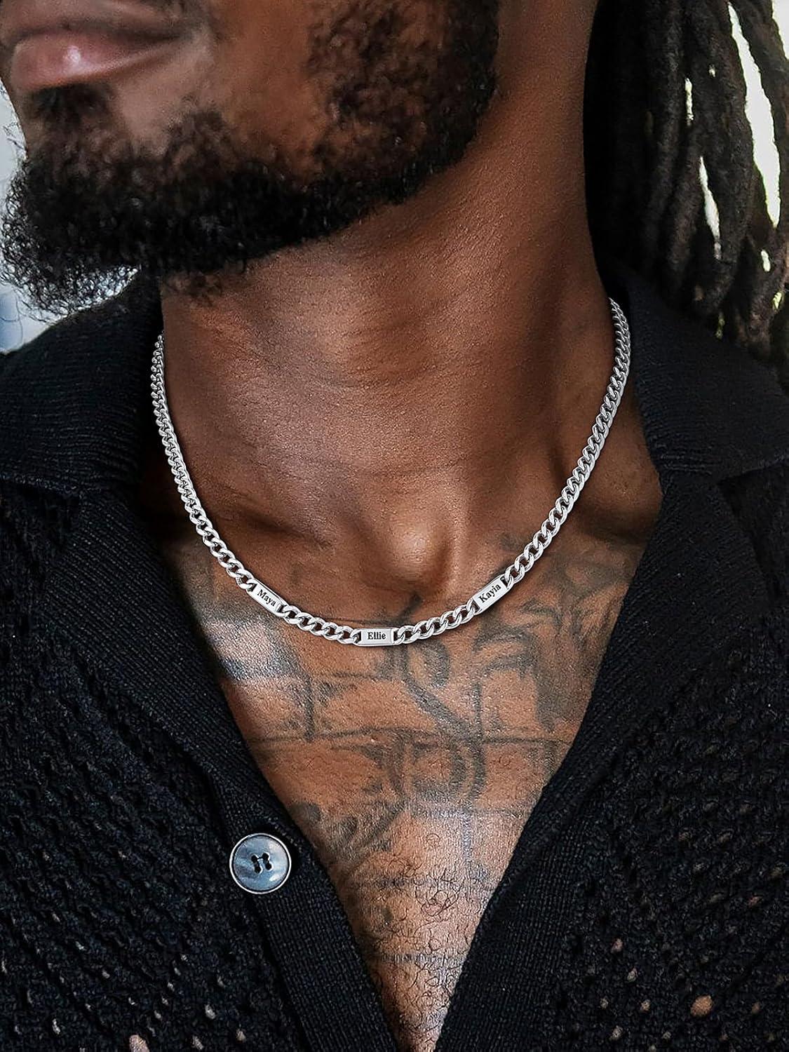 imageU7 Cuban Link Chain Custom Name Necklace for Men Stainless SteelBlackGold Plated Men Necklaces with 16 Names Engraved 57 mm Width 18202224 Inches Length Thick Hip Hop Family Chains Jewelrya 5mm Steel