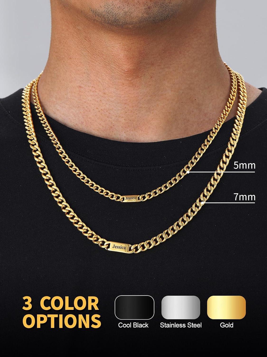 imageU7 Cuban Link Chain Custom Name Necklace for Men Stainless SteelBlackGold Plated Men Necklaces with 16 Names Engraved 57 mm Width 18202224 Inches Length Thick Hip Hop Family Chains Jewelryc 7mm Gold