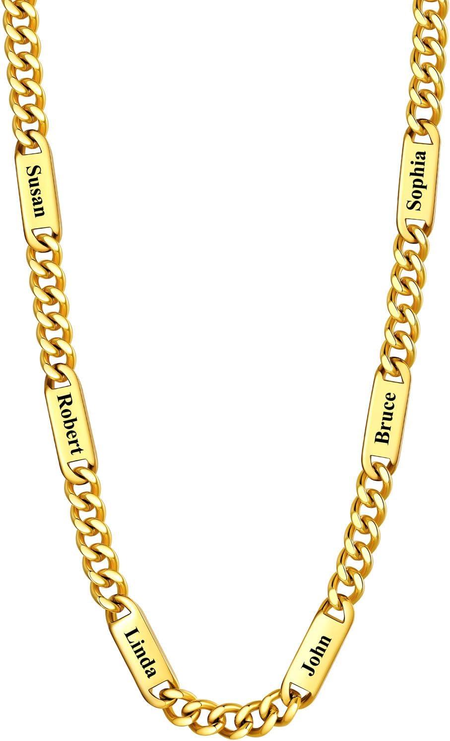 imageU7 Cuban Link Chain Custom Name Necklace for Men Stainless SteelBlackGold Plated Men Necklaces with 16 Names Engraved 57 mm Width 18202224 Inches Length Thick Hip Hop Family Chains Jewelryc 7mm Gold