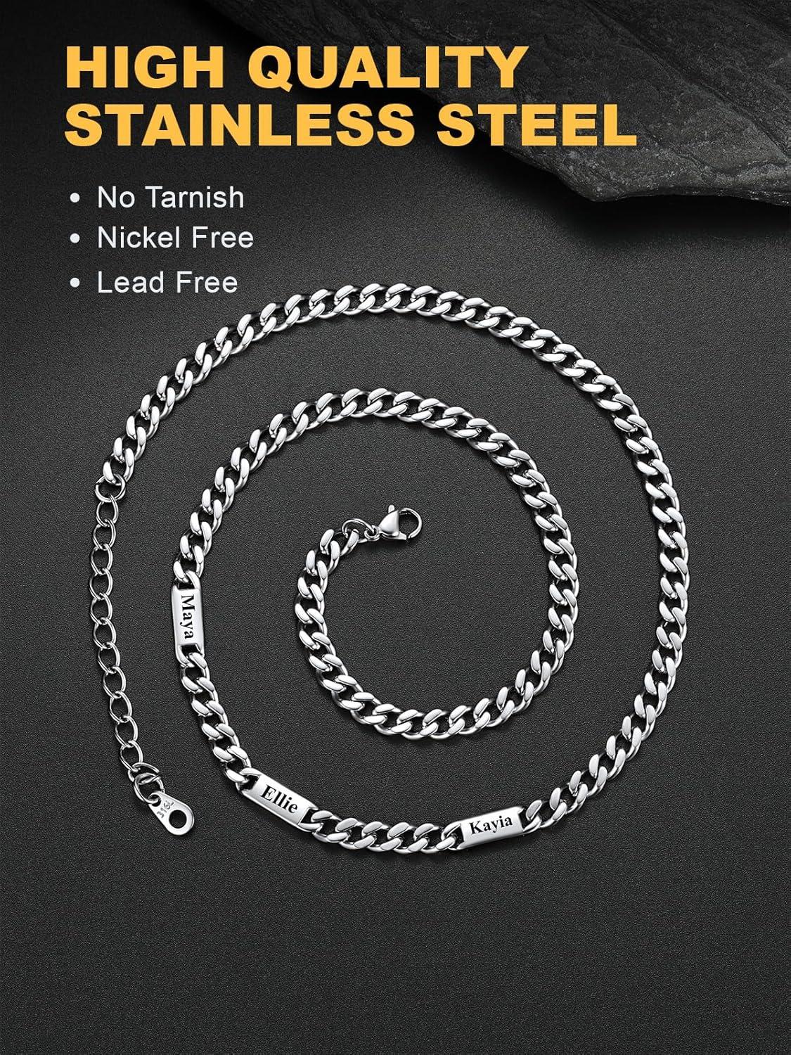 imageU7 Cuban Link Chain Custom Name Necklace for Men Stainless SteelBlackGold Plated Men Necklaces with 16 Names Engraved 57 mm Width 18202224 Inches Length Thick Hip Hop Family Chains Jewelrya 5mm Steel
