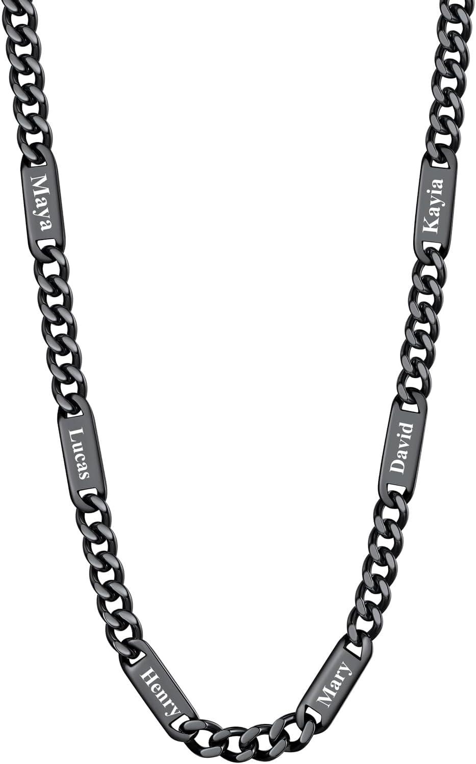 imageU7 Cuban Link Chain Custom Name Necklace for Men Stainless SteelBlackGold Plated Men Necklaces with 16 Names Engraved 57 mm Width 18202224 Inches Length Thick Hip Hop Family Chains Jewelryb 5mm Black