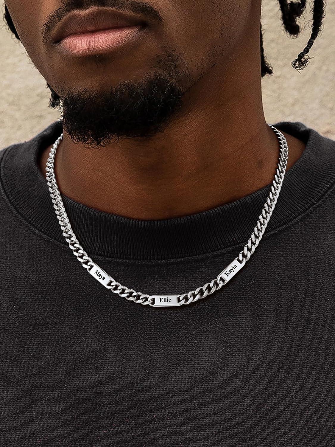 imageU7 Cuban Link Chain Custom Name Necklace for Men Stainless SteelBlackGold Plated Men Necklaces with 16 Names Engraved 57 mm Width 18202224 Inches Length Thick Hip Hop Family Chains Jewelrya 7mm Steel