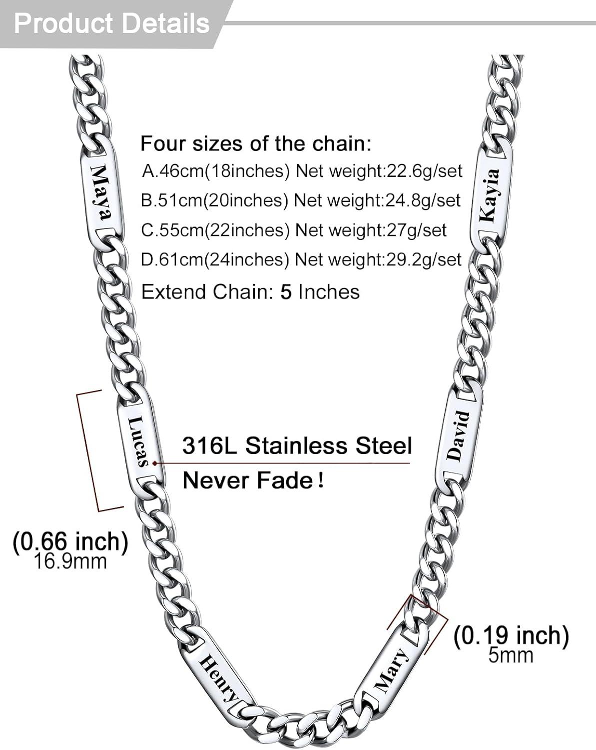 imageU7 Cuban Link Chain Custom Name Necklace for Men Stainless SteelBlackGold Plated Men Necklaces with 16 Names Engraved 57 mm Width 18202224 Inches Length Thick Hip Hop Family Chains Jewelrya 5mm Steel