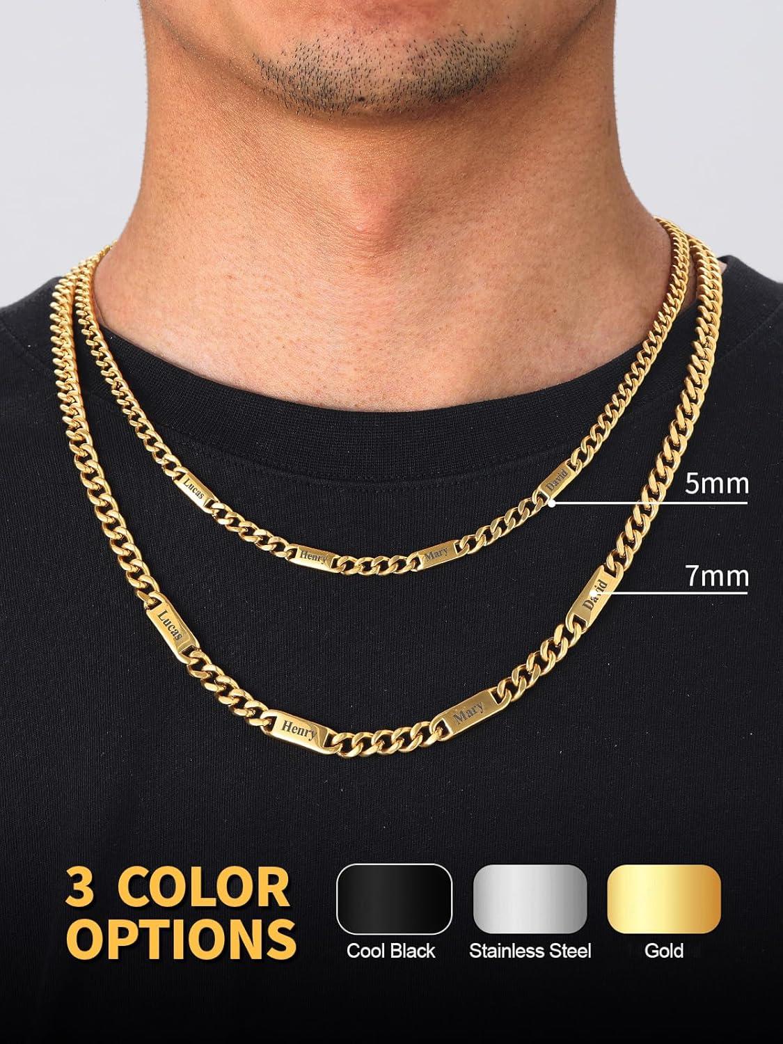 imageU7 Cuban Link Chain Custom Name Necklace for Men Stainless SteelBlackGold Plated Men Necklaces with 16 Names Engraved 57 mm Width 18202224 Inches Length Thick Hip Hop Family Chains Jewelryc 5mm Gold