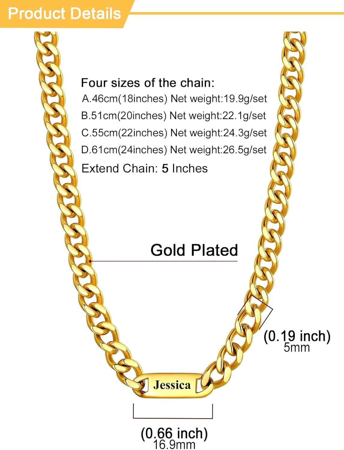 imageU7 Cuban Link Chain Custom Name Necklace for Men Stainless SteelBlackGold Plated Men Necklaces with 16 Names Engraved 57 mm Width 18202224 Inches Length Thick Hip Hop Family Chains Jewelryc 5mm Gold
