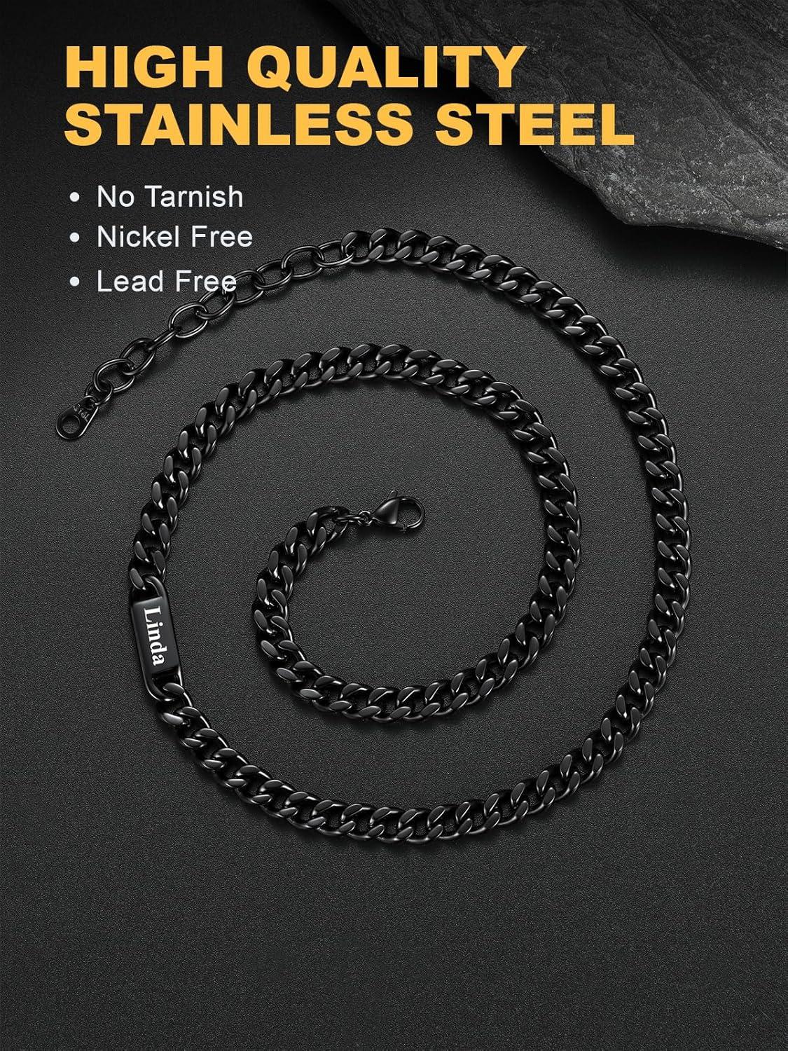 imageU7 Cuban Link Chain Custom Name Necklace for Men Stainless SteelBlackGold Plated Men Necklaces with 16 Names Engraved 57 mm Width 18202224 Inches Length Thick Hip Hop Family Chains Jewelryb 7mm Black