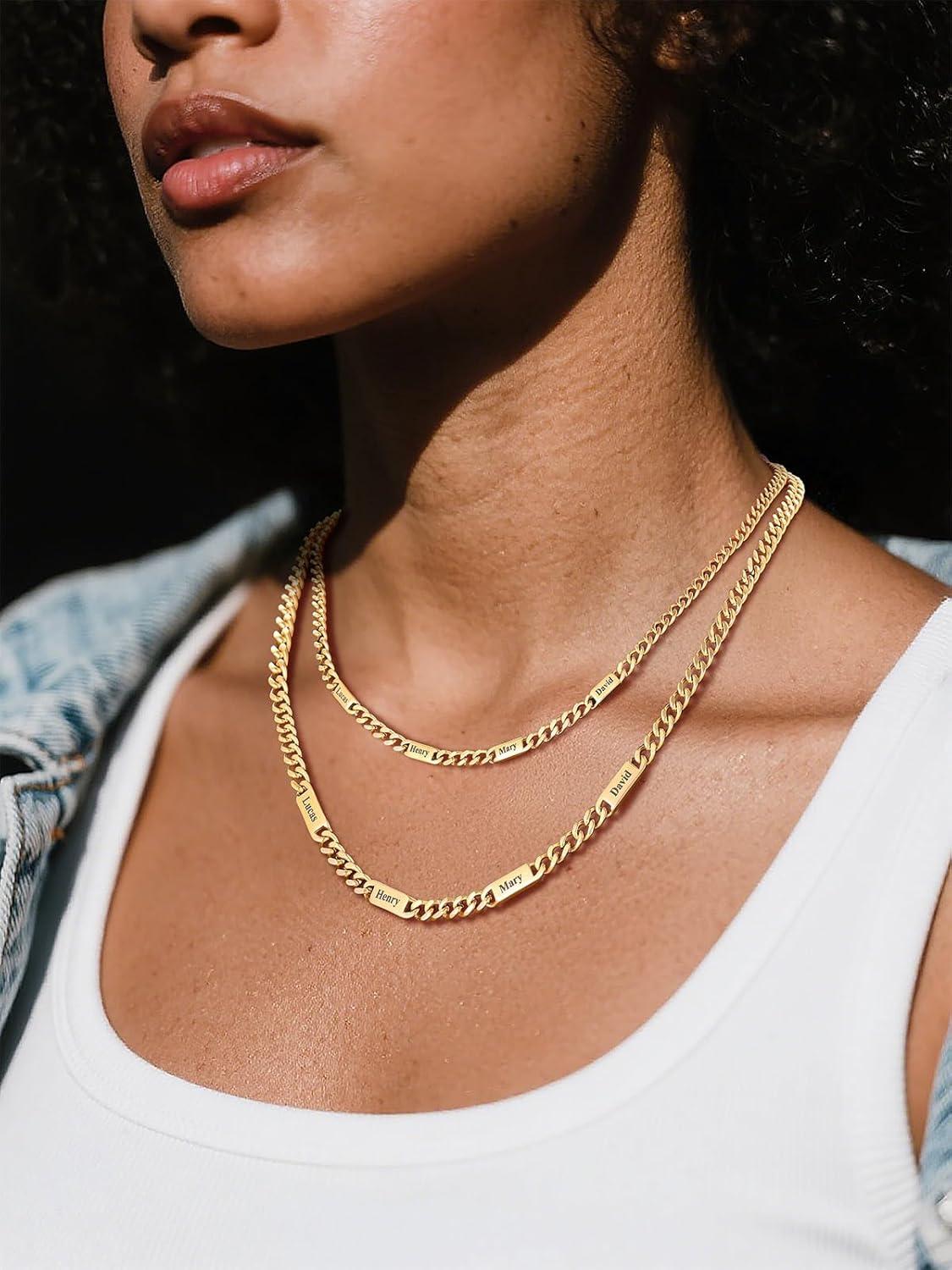 imageU7 Cuban Link Chain Custom Name Necklace for Men Stainless SteelBlackGold Plated Men Necklaces with 16 Names Engraved 57 mm Width 18202224 Inches Length Thick Hip Hop Family Chains Jewelryc 5mm Gold