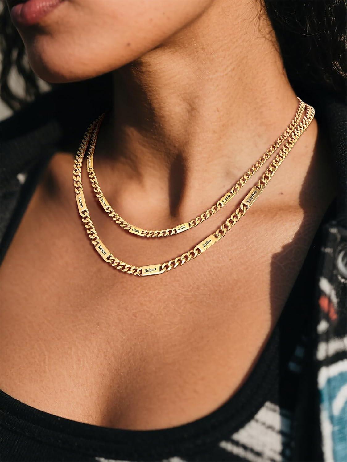 imageU7 Cuban Link Chain Custom Name Necklace for Men Stainless SteelBlackGold Plated Men Necklaces with 16 Names Engraved 57 mm Width 18202224 Inches Length Thick Hip Hop Family Chains Jewelryc 7mm Gold