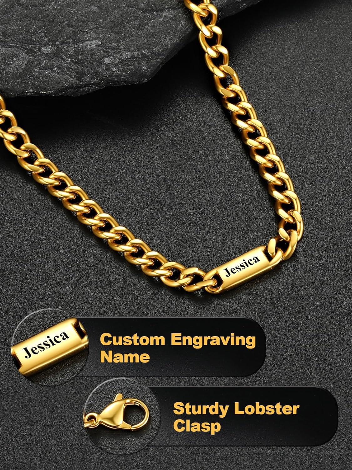 imageU7 Cuban Link Chain Custom Name Necklace for Men Stainless SteelBlackGold Plated Men Necklaces with 16 Names Engraved 57 mm Width 18202224 Inches Length Thick Hip Hop Family Chains Jewelryc 5mm Gold