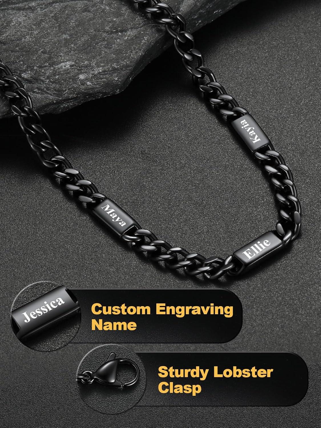 imageU7 Cuban Link Chain Custom Name Necklace for Men Stainless SteelBlackGold Plated Men Necklaces with 16 Names Engraved 57 mm Width 18202224 Inches Length Thick Hip Hop Family Chains Jewelryb 5mm Black