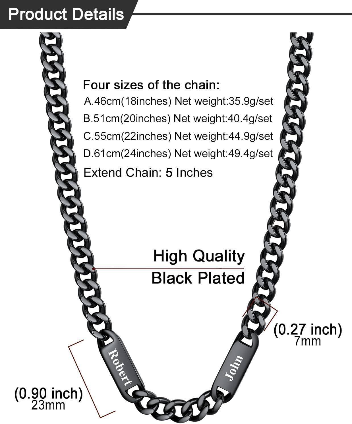 imageU7 Cuban Link Chain Custom Name Necklace for Men Stainless SteelBlackGold Plated Men Necklaces with 16 Names Engraved 57 mm Width 18202224 Inches Length Thick Hip Hop Family Chains Jewelryb 7mm Black