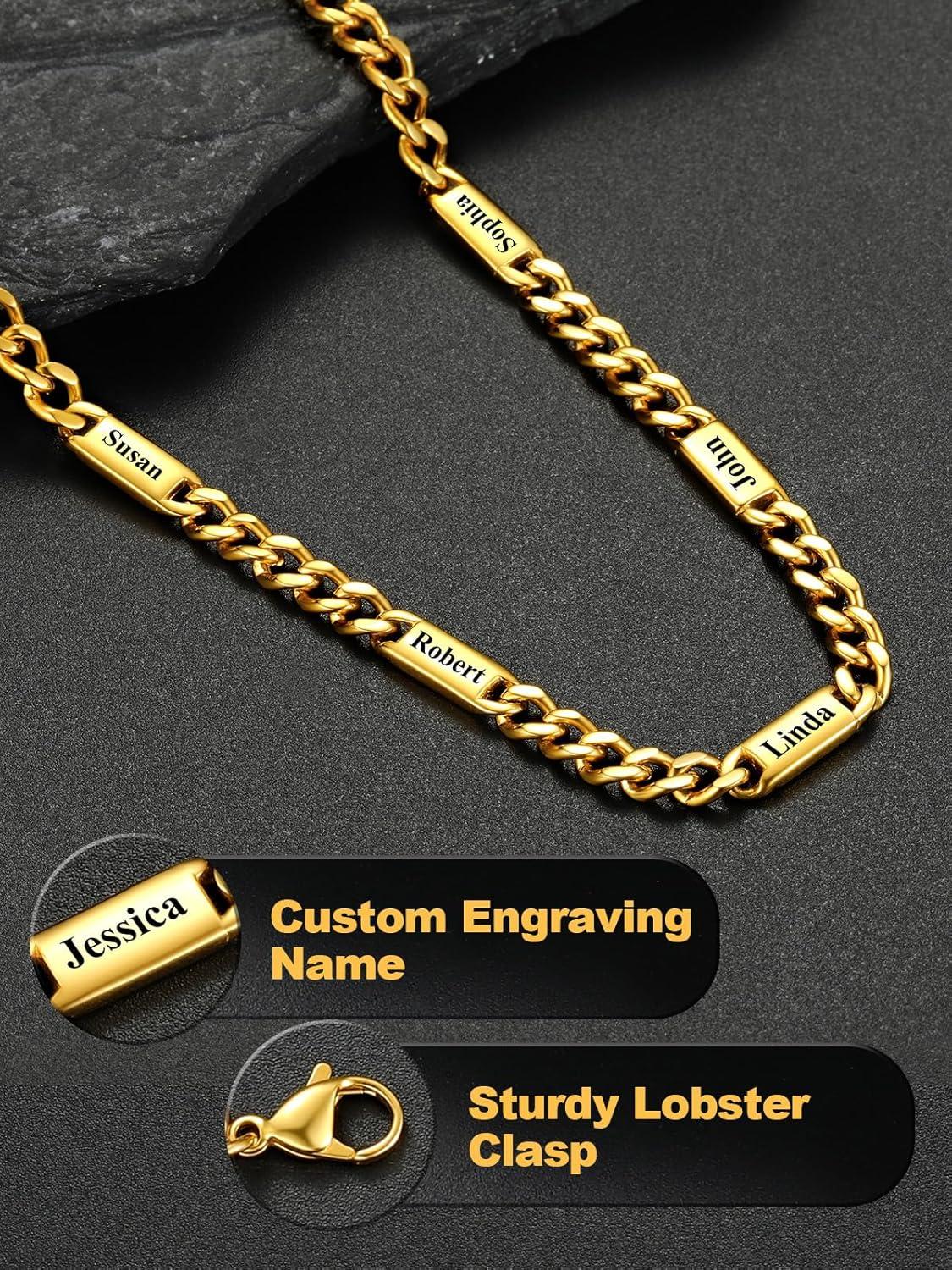 imageU7 Cuban Link Chain Custom Name Necklace for Men Stainless SteelBlackGold Plated Men Necklaces with 16 Names Engraved 57 mm Width 18202224 Inches Length Thick Hip Hop Family Chains Jewelryc 5mm Gold
