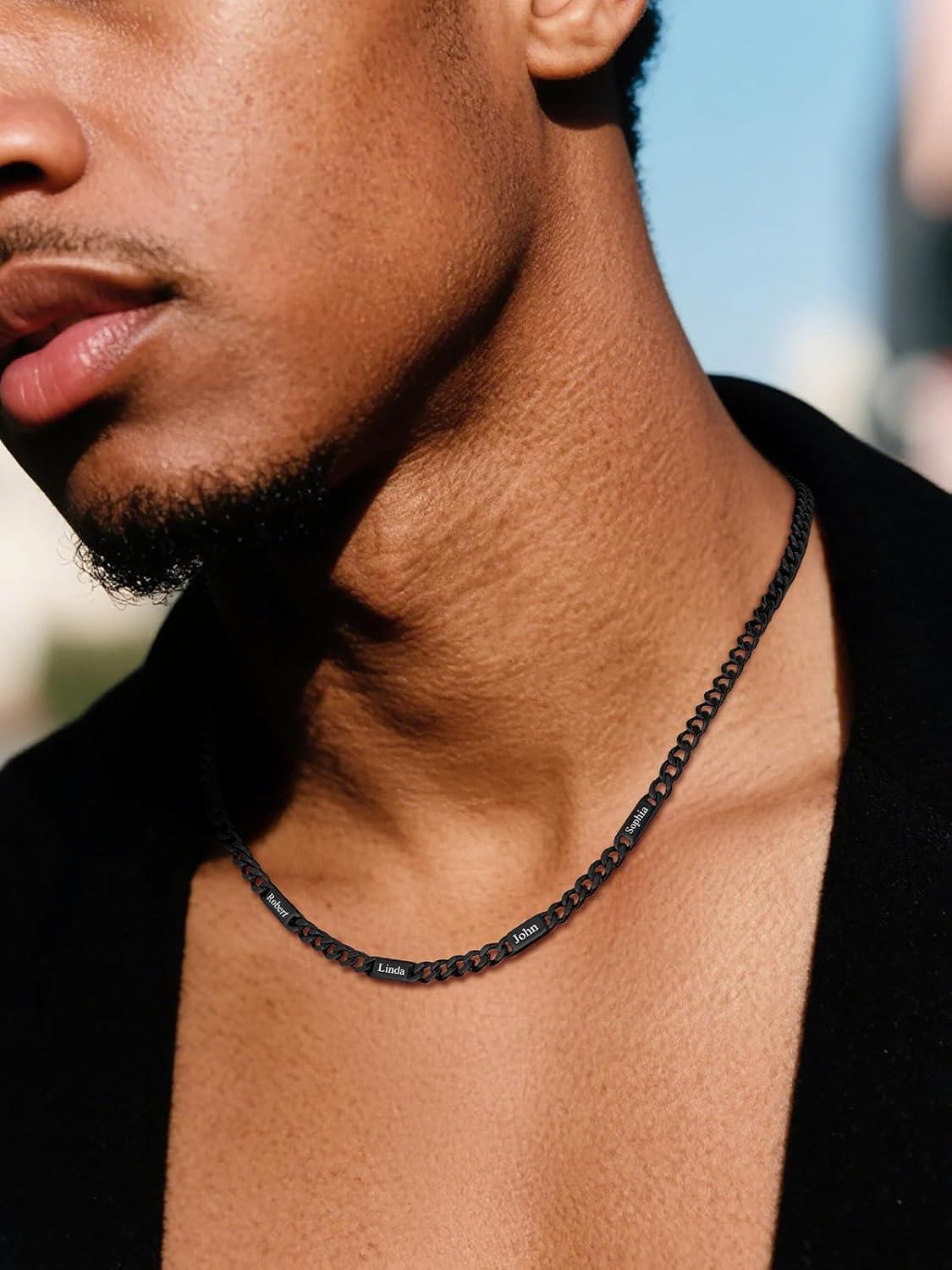 imageU7 Cuban Link Chain Custom Name Necklace for Men Stainless SteelBlackGold Plated Men Necklaces with 16 Names Engraved 57 mm Width 18202224 Inches Length Thick Hip Hop Family Chains Jewelryb 5mm Black