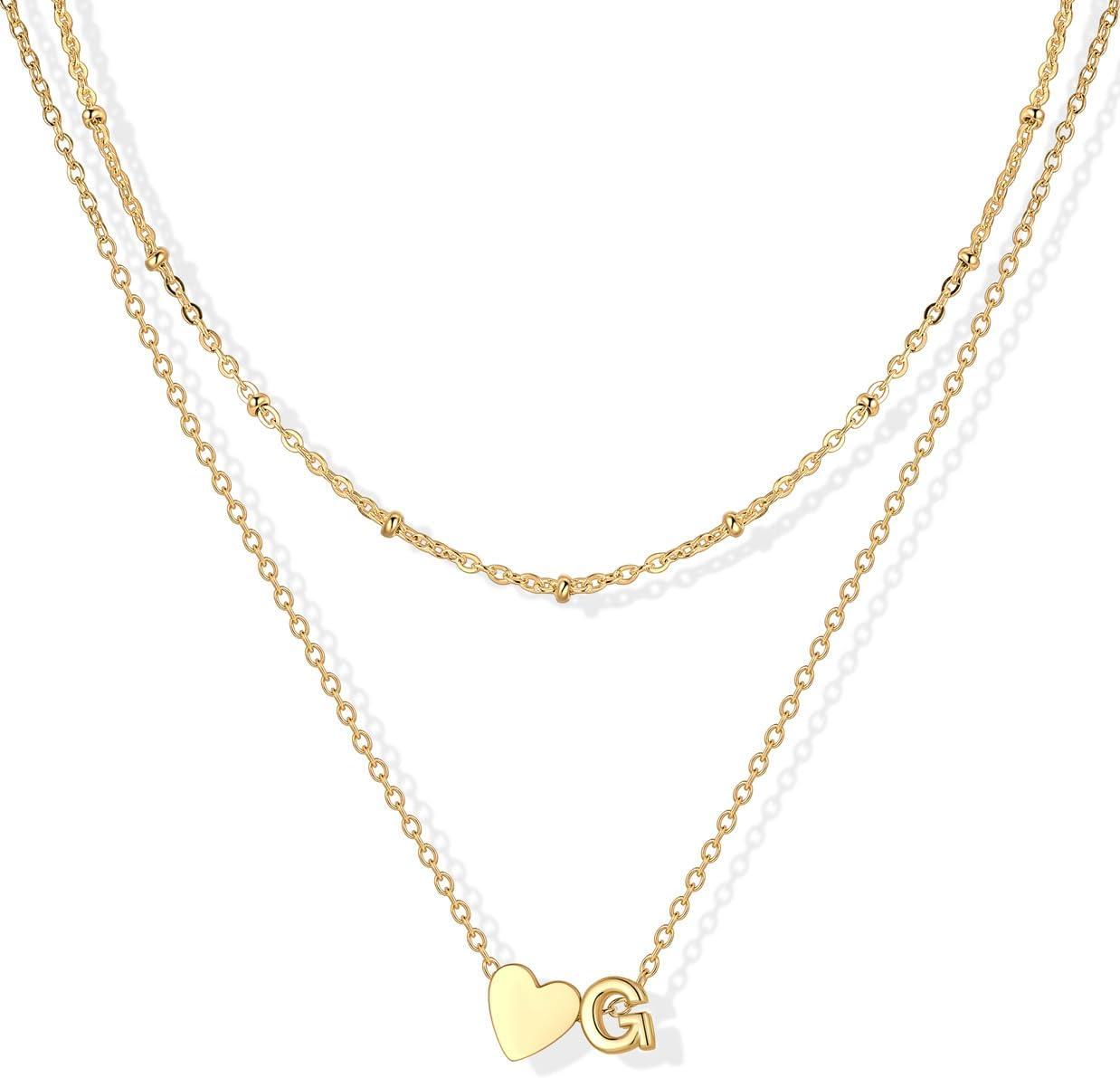 imageU7 Layered Heart Initial Necklace for WomenTiny Silver14K Gold Heart Initial AZ Letter Pendant NecklacesChristmas Gifts for HerGold