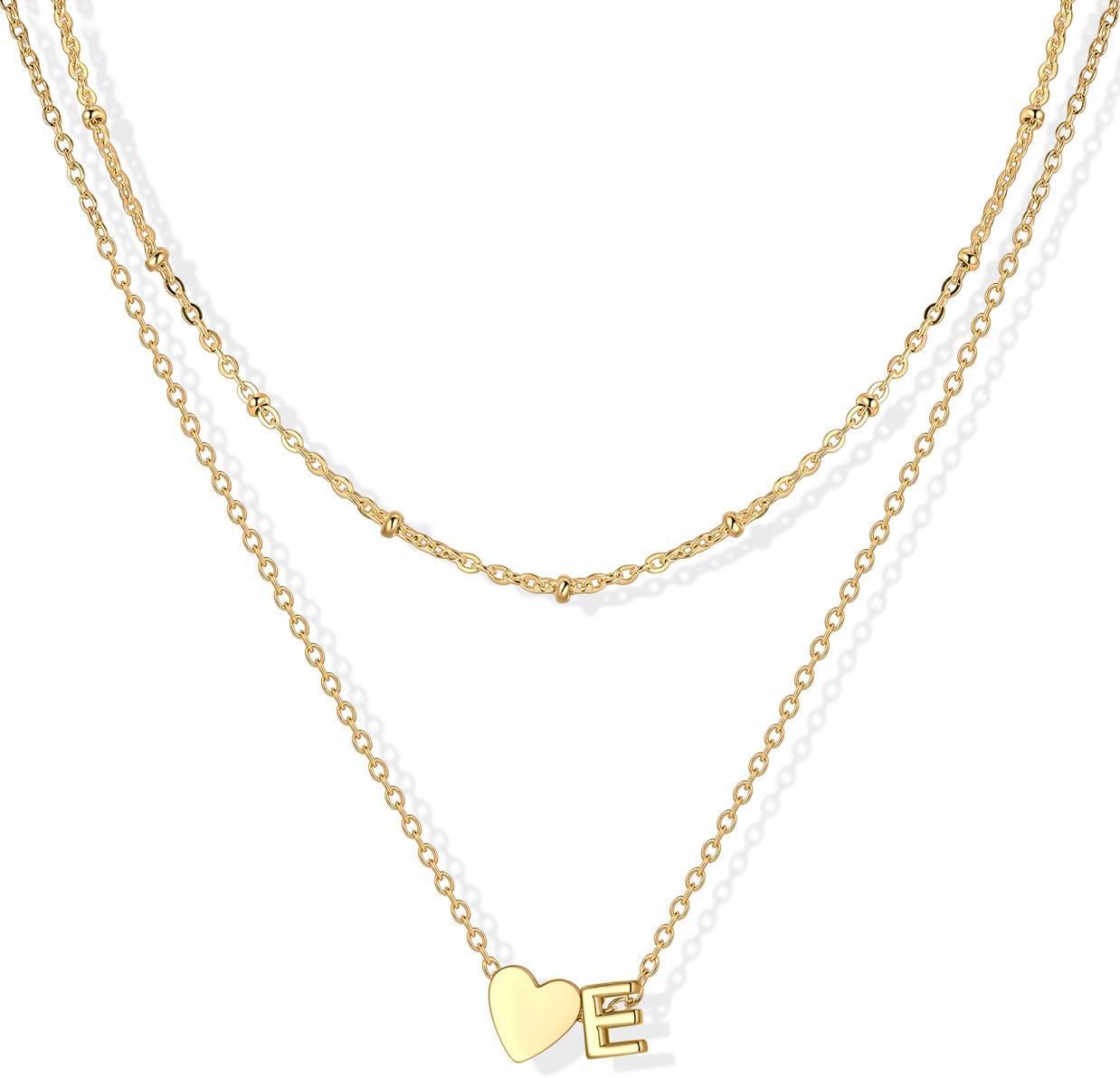 imageU7 Layered Heart Initial Necklace for WomenTiny Silver14K Gold Heart Initial AZ Letter Pendant NecklacesChristmas Gifts for HerGold