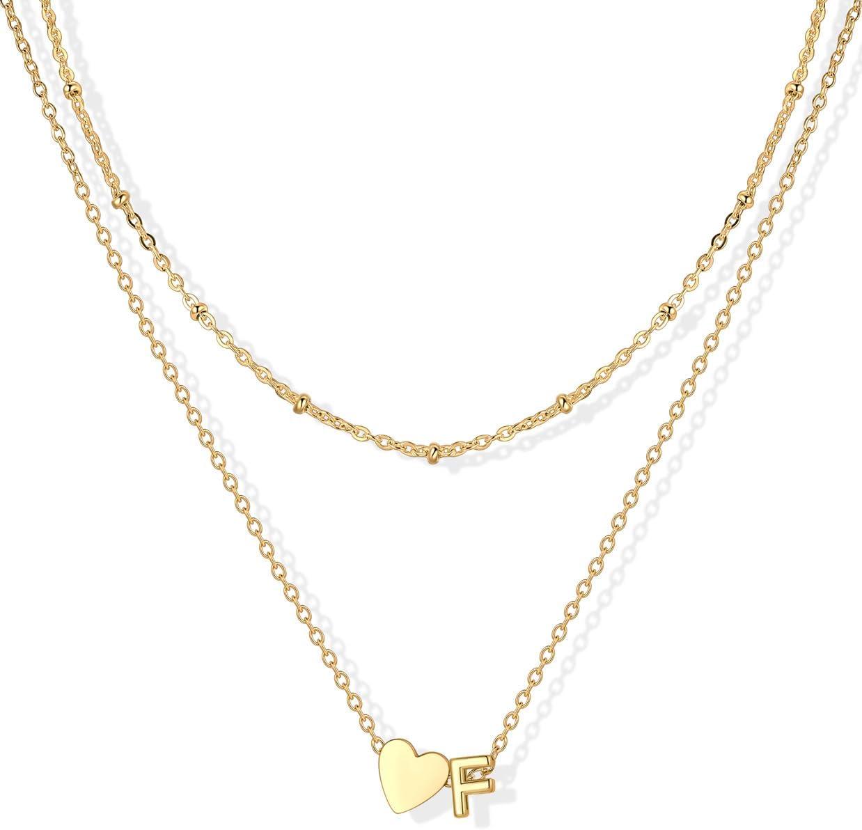 imageU7 Layered Heart Initial Necklace for WomenTiny Silver14K Gold Heart Initial AZ Letter Pendant NecklacesChristmas Gifts for HerGold
