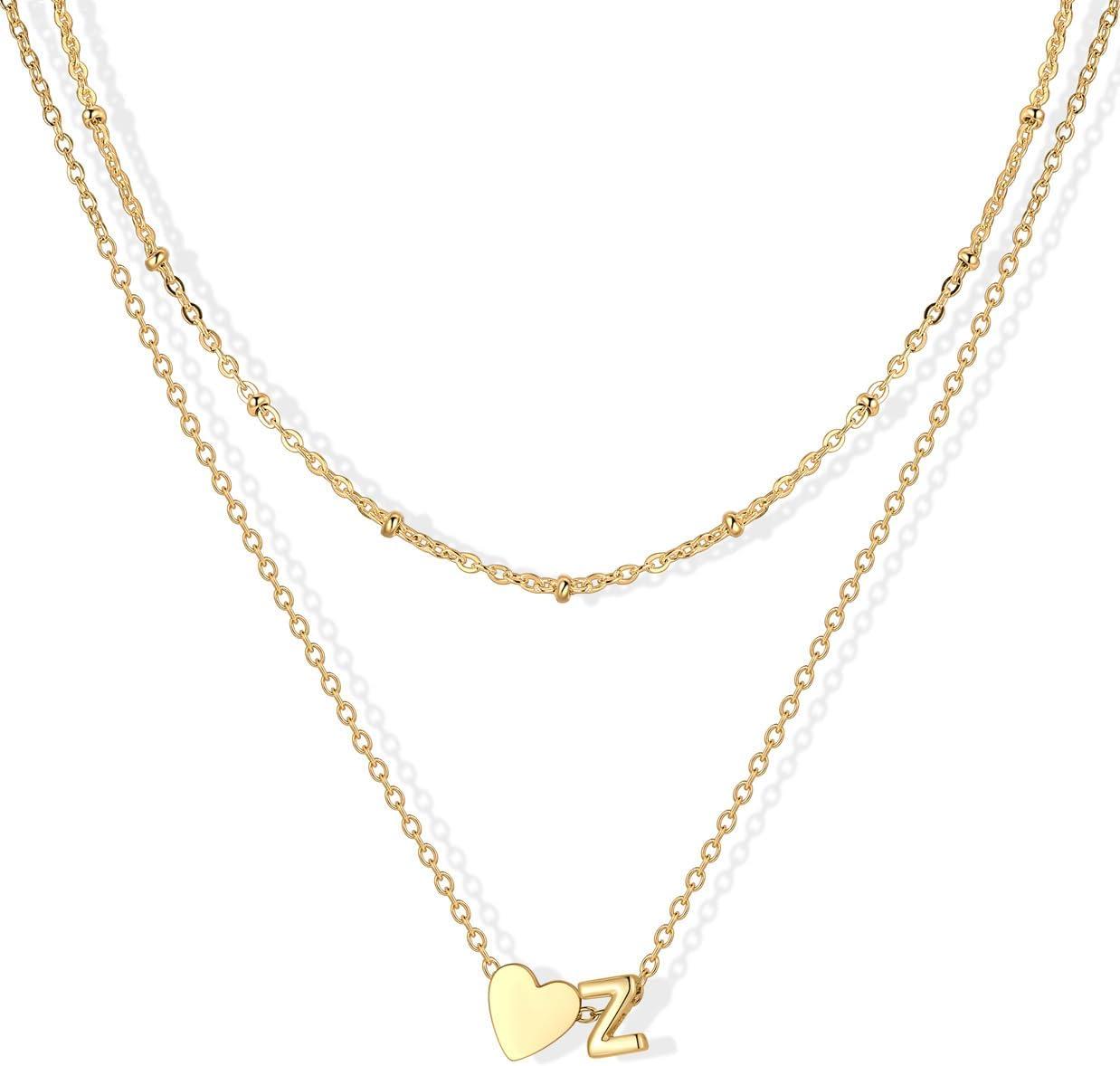 imageU7 Layered Heart Initial Necklace for WomenTiny Silver14K Gold Heart Initial AZ Letter Pendant NecklacesChristmas Gifts for HerGold