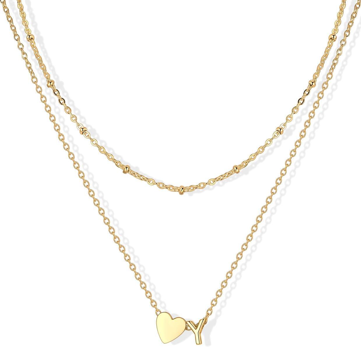 imageU7 Layered Heart Initial Necklace for WomenTiny Silver14K Gold Heart Initial AZ Letter Pendant NecklacesChristmas Gifts for HerGold