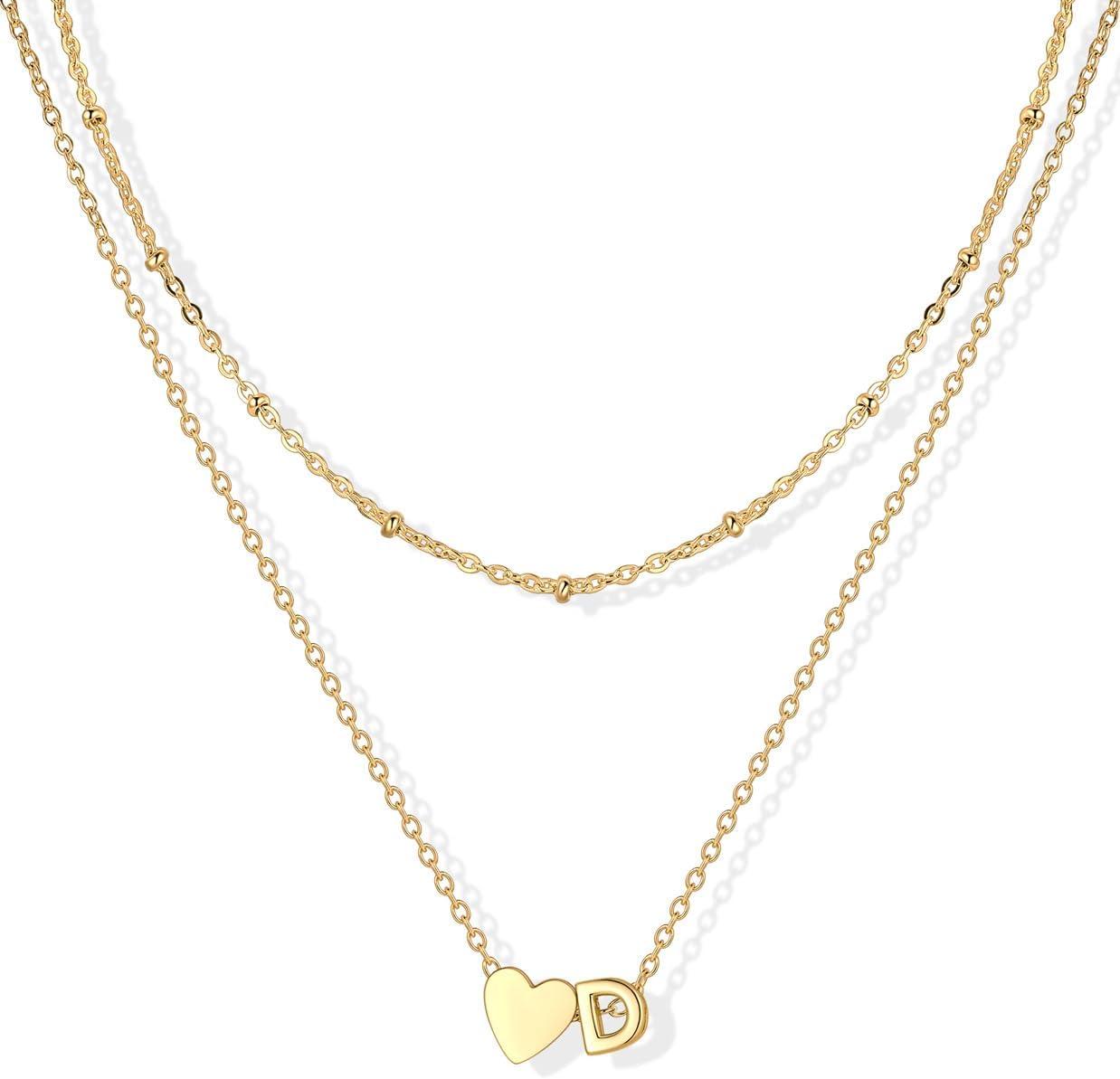 imageU7 Layered Heart Initial Necklace for WomenTiny Silver14K Gold Heart Initial AZ Letter Pendant NecklacesChristmas Gifts for HerGold