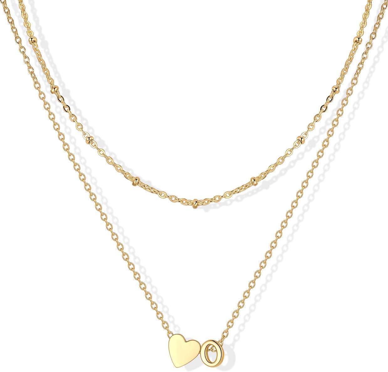 imageU7 Layered Heart Initial Necklace for WomenTiny Silver14K Gold Heart Initial AZ Letter Pendant NecklacesChristmas Gifts for HerGold