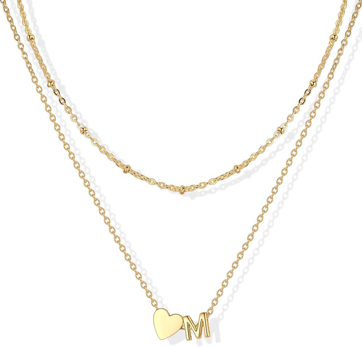 imageU7 Layered Heart Initial Necklace for WomenTiny Silver14K Gold Heart Initial AZ Letter Pendant NecklacesChristmas Gifts for HerGold