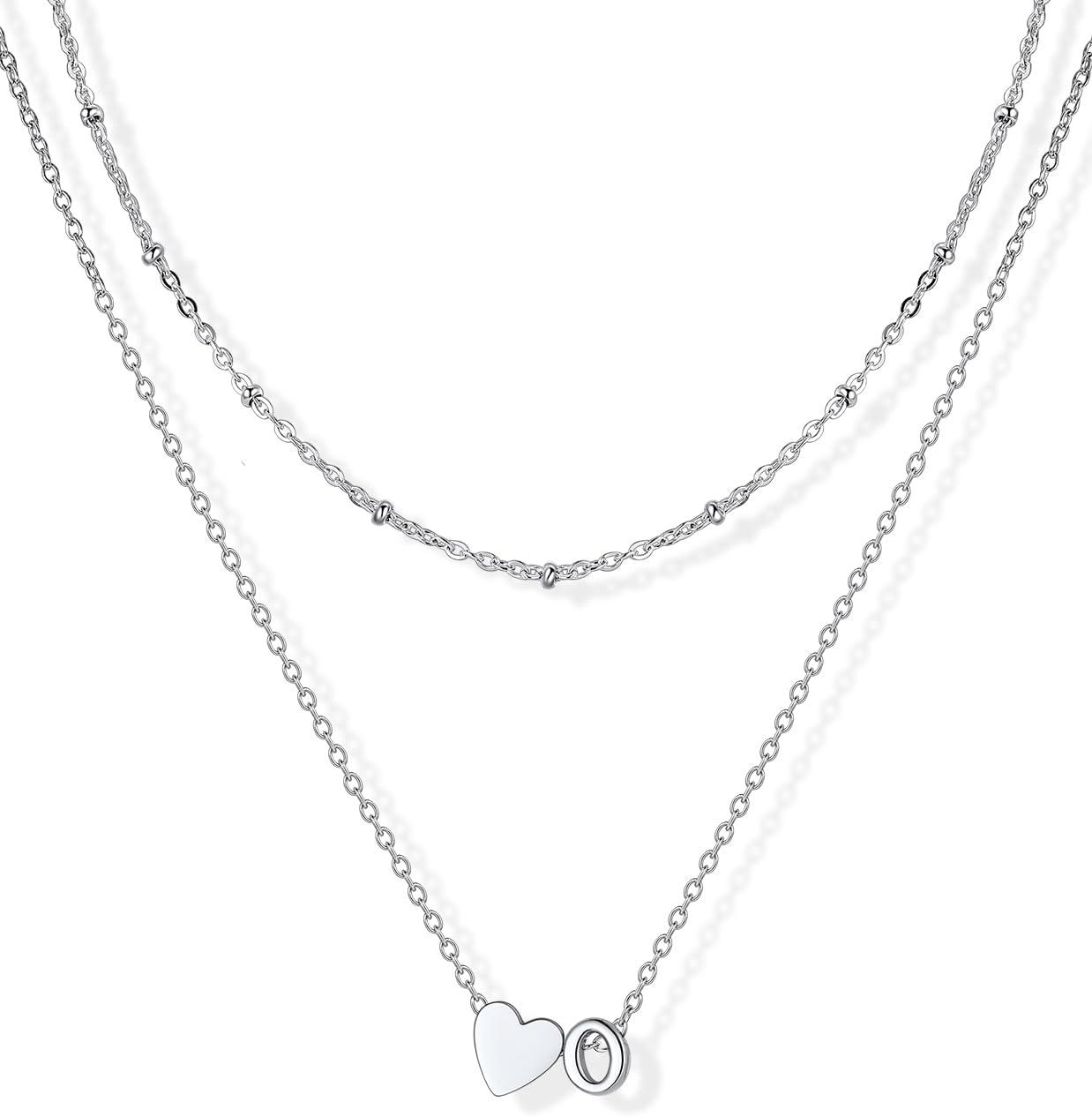 imageU7 Layered Heart Initial Necklace for WomenTiny Silver14K Gold Heart Initial AZ Letter Pendant NecklacesChristmas Gifts for HerSilver