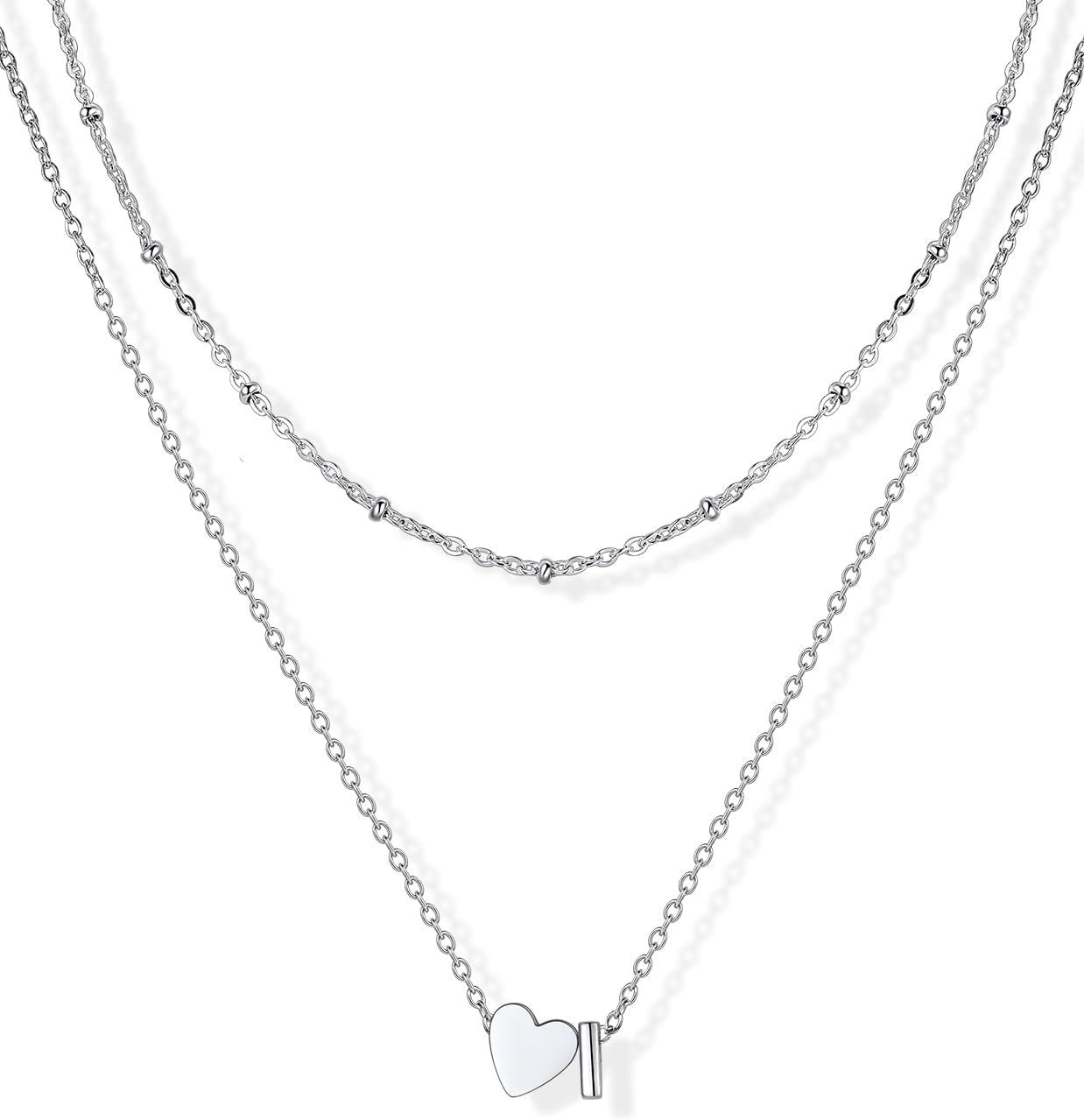 imageU7 Layered Heart Initial Necklace for WomenTiny Silver14K Gold Heart Initial AZ Letter Pendant NecklacesChristmas Gifts for HerSilver