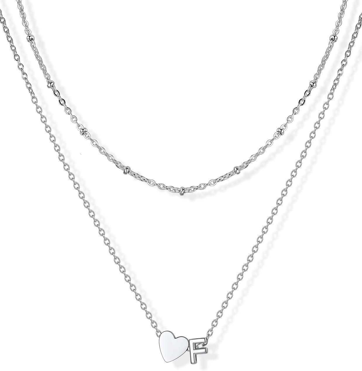 imageU7 Layered Heart Initial Necklace for WomenTiny Silver14K Gold Heart Initial AZ Letter Pendant NecklacesChristmas Gifts for HerSilver