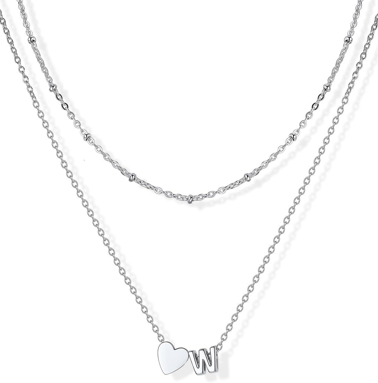 imageU7 Layered Heart Initial Necklace for WomenTiny Silver14K Gold Heart Initial AZ Letter Pendant NecklacesChristmas Gifts for HerSilver