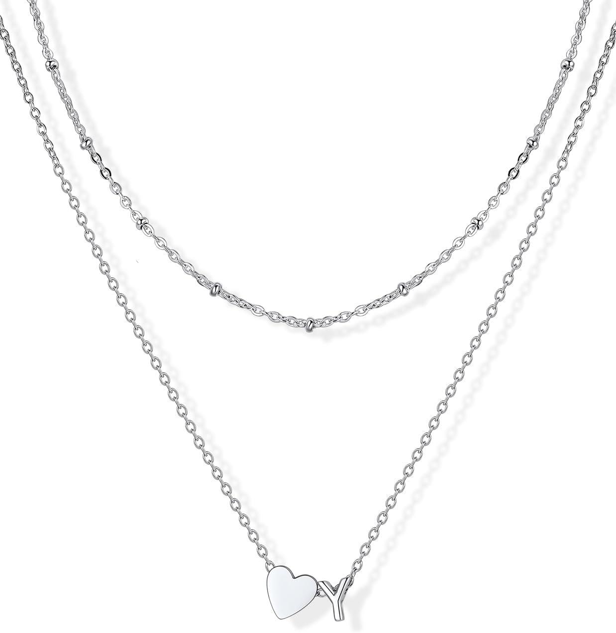 imageU7 Layered Heart Initial Necklace for WomenTiny Silver14K Gold Heart Initial AZ Letter Pendant NecklacesChristmas Gifts for HerSilver