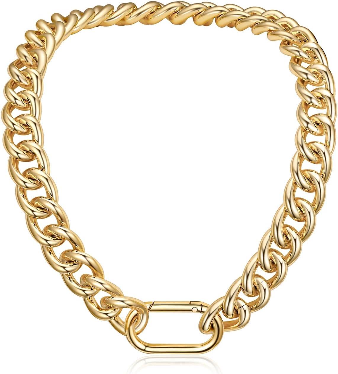 imageU7 Lightweight Chunky Gold Necklace Thick Aluminum Cuban Link Chain for Women Trendy Chic Punk Hip Hop Chunky Gold Jewelry Statement Necklace for Christmas Gifts 14K Gold Plated 13mm16mm23mm22inch Length