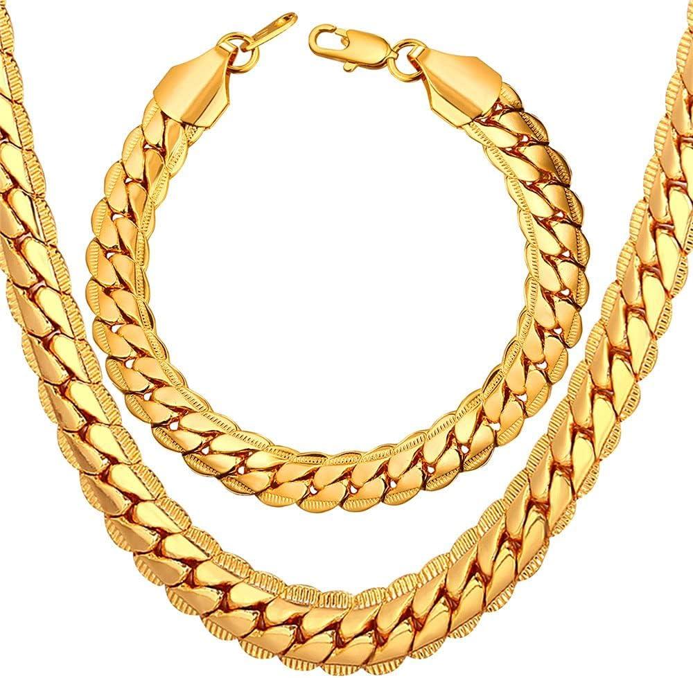 imageU7 Men Stainless Steel Necklace Cuban Link Chain Flat Curb Chain Necklaces Unisex SilverBlackGold Plated Chunky Hip Hop Neck Chain 6mm9mm Width 1832 Inches Length Jewelry for Mens Womenb 9mm Gold