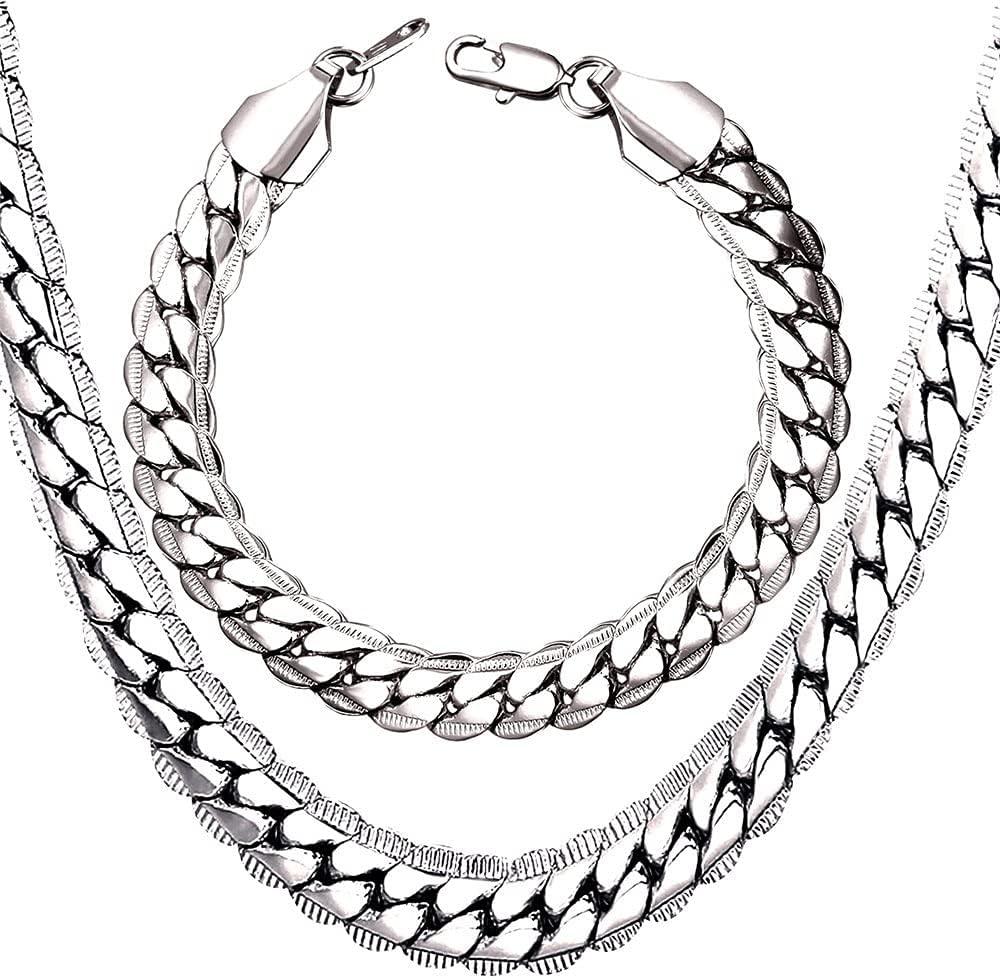 imageU7 Men Stainless Steel Necklace Cuban Link Chain Flat Curb Chain Necklaces Unisex SilverBlackGold Plated Chunky Hip Hop Neck Chain 6mm9mm Width 1832 Inches Length Jewelry for Mens Womend 9mm Steel
